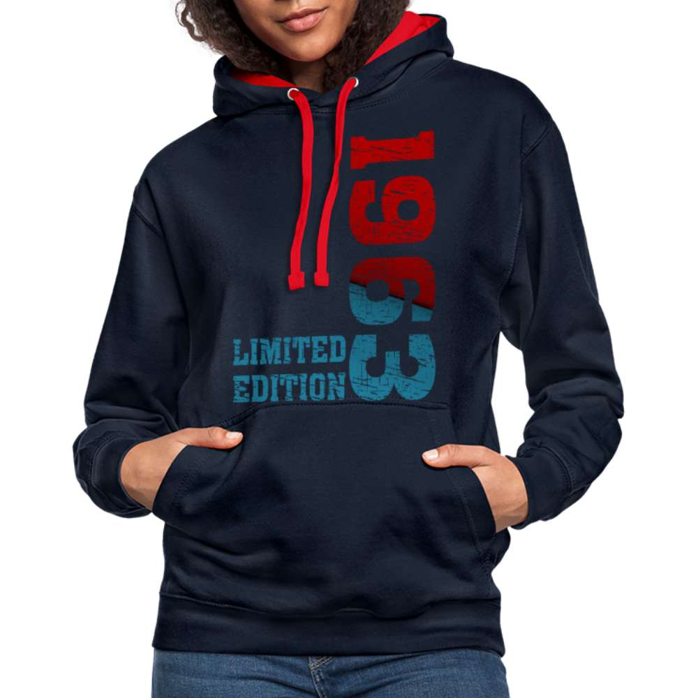 60. Geburtstag 1963 Limited Edition Geschenk Kontrast-Hoodie - Navy/Rot