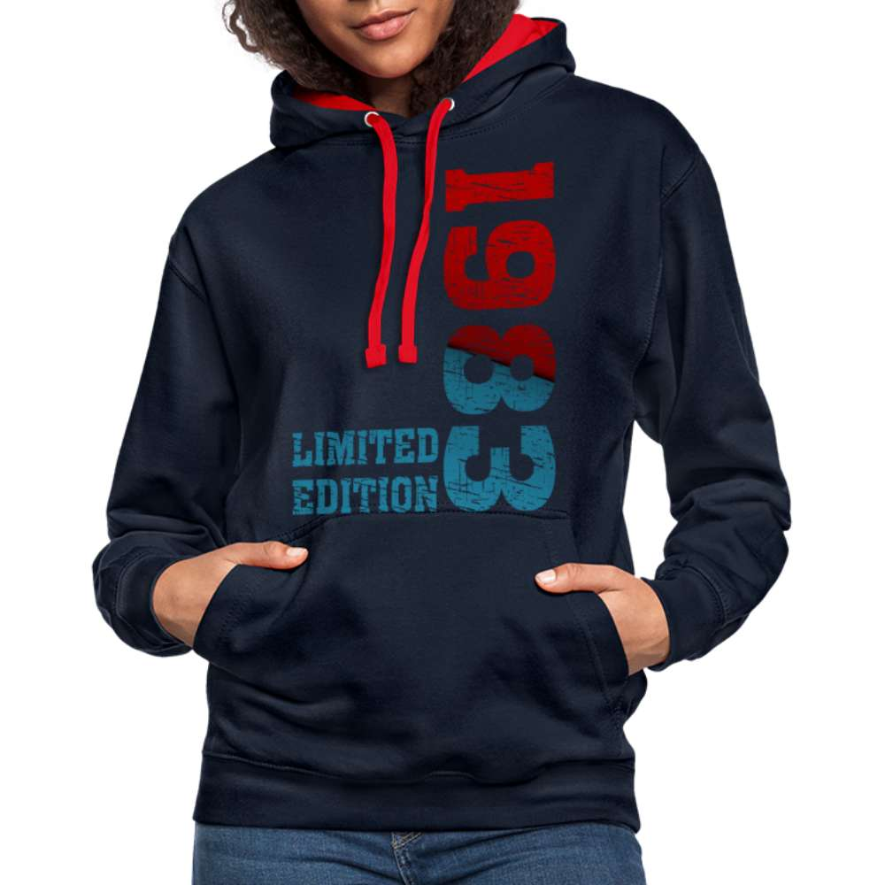 40. Geburtstag 1983 Limited Edition Geschenk Kontrast-Hoodie - Navy/Rot