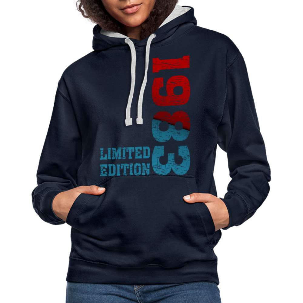 40. Geburtstag 1983 Limited Edition Geschenk Kontrast-Hoodie - Navy/Grau meliert