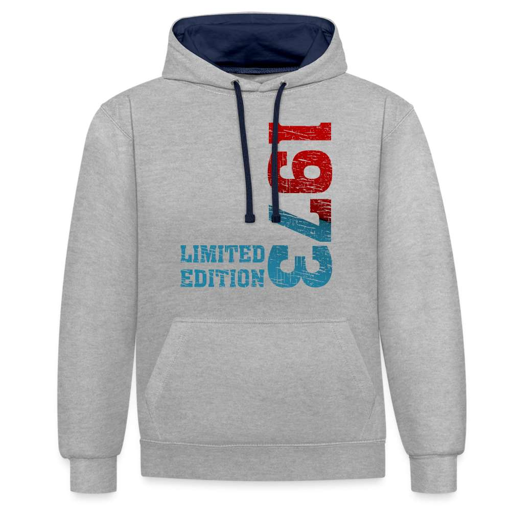 50. Geburtstag 1973 Limited Edition Geschenk Kontrast-Hoodie - Grau meliert/Navy