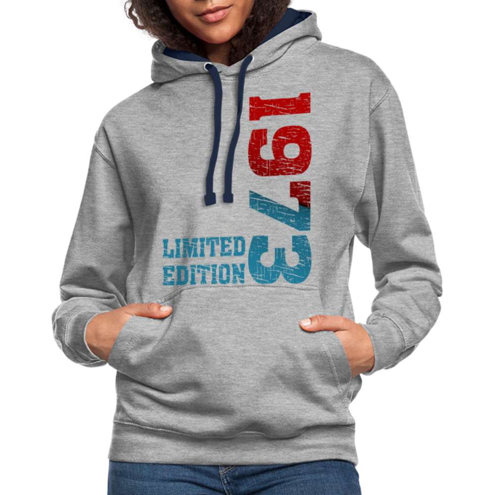 50. Geburtstag 1973 Limited Edition Geschenk Kontrast-Hoodie - Grau meliert/Navy