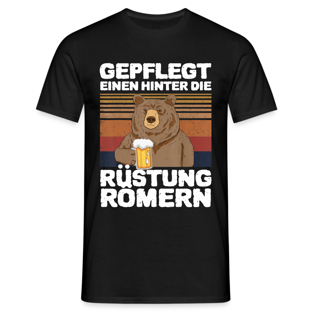 Lustiger Bär gepflegt einen hinter die Rüstung römern T-Shirt - Schwarz