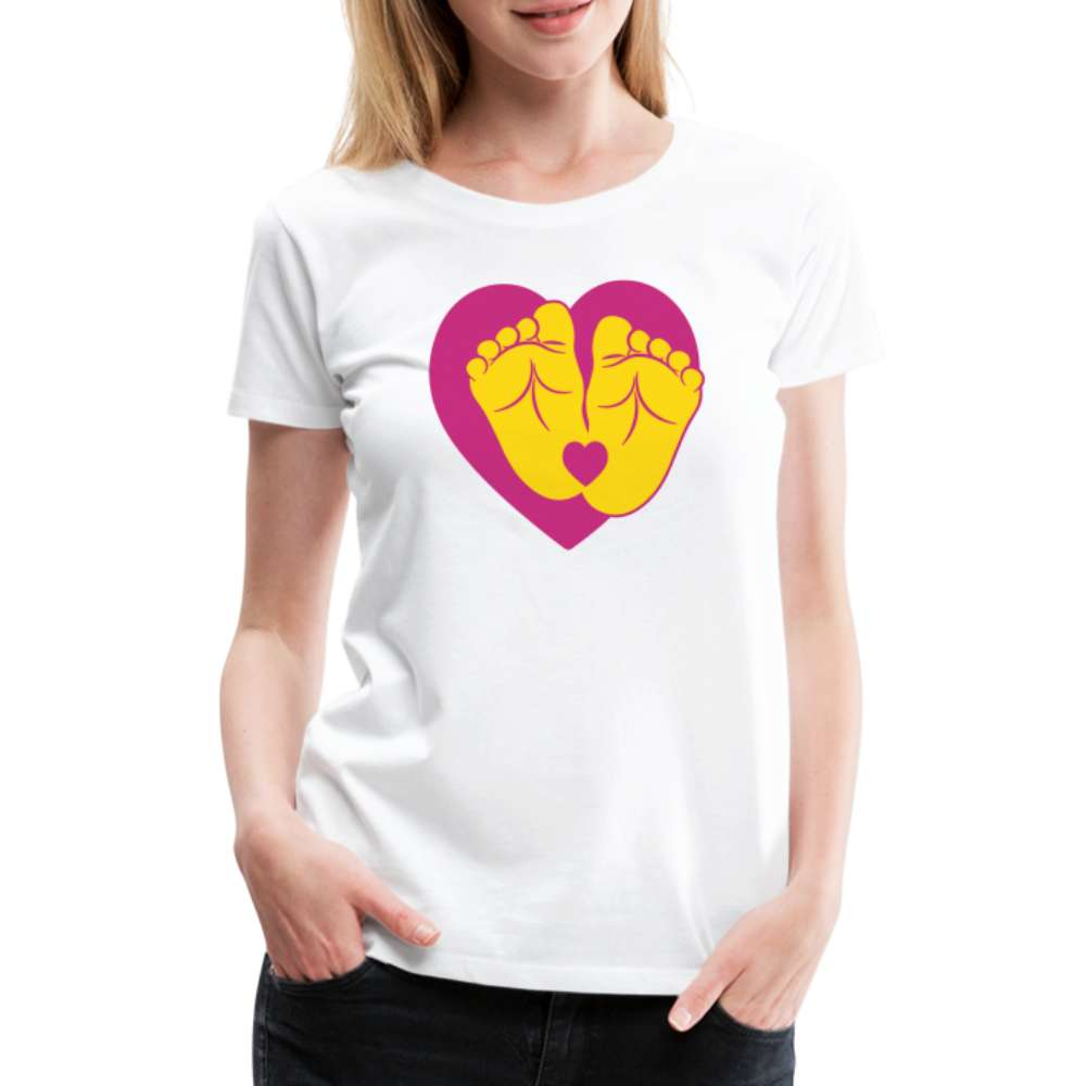 Herz Finderfüße Geschenk Shirt für werdende Mamas - weiß