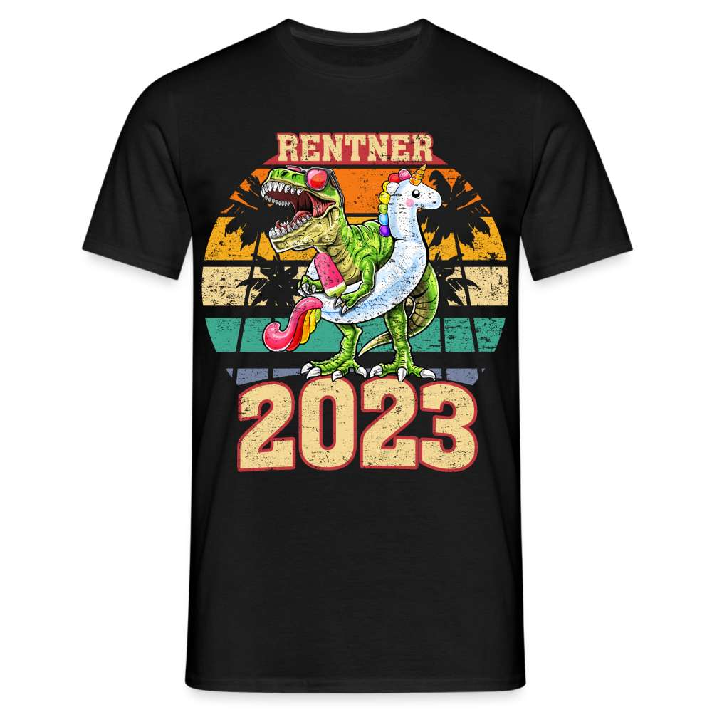 Rente Ruhestand 2023 - T-Rex Mit Schwimmring Einhorn Lustiges Geschenk T-Shirt - Schwarz