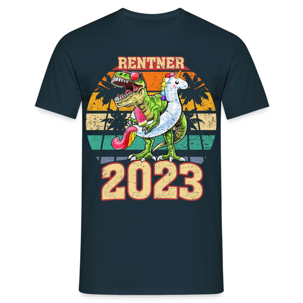 Rente Ruhestand 2023 - T-Rex Mit Schwimmring Einhorn Lustiges Geschenk T-Shirt - Navy
