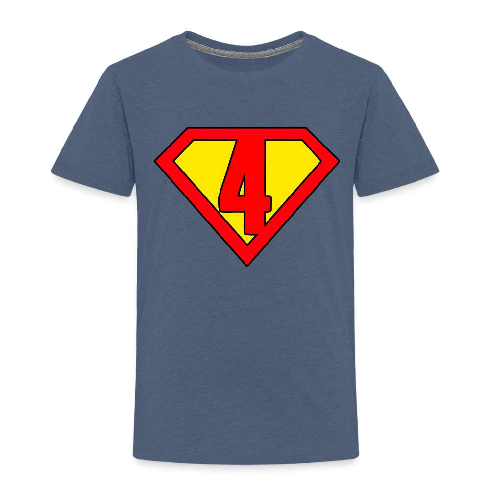 4. Geburtstag - Super Baby Comic Style Geschenk Kinder Premium T-Shirt - Blau meliert