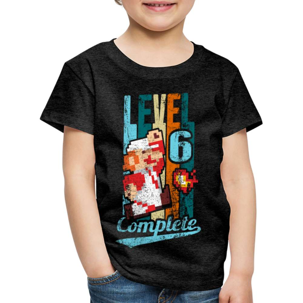 6. Geburtstag Retro Gamer Style Level 6 Complete Geschenk Kinder T-Shirt - Anthrazit