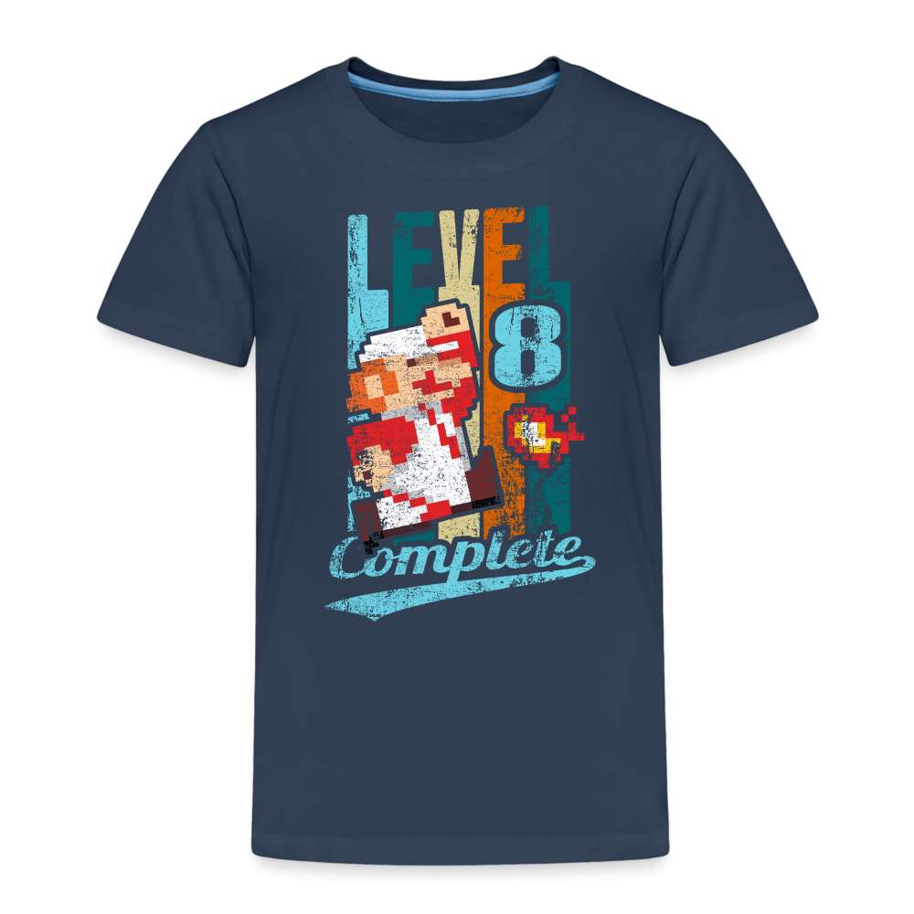 8. Geburtstag Retro Gamer Style Level 8 Complete Geschenk Kinder T-Shirt - Navy