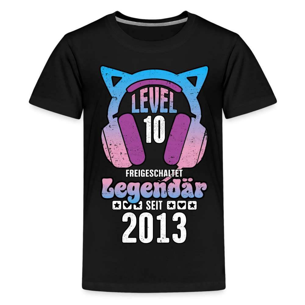 10. Geburtstag Gamer Shirt Level 10 Freigeschaltet Geschenk Premium T-Shirt - Schwarz