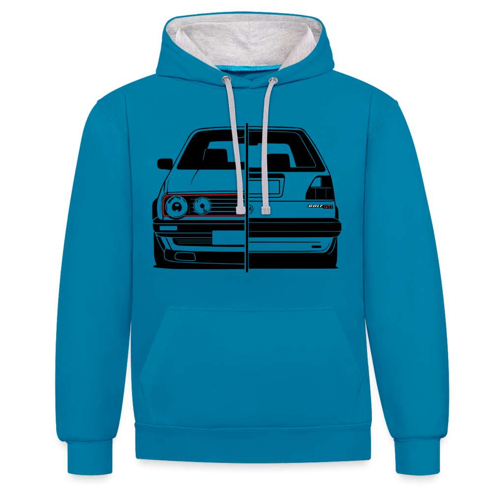 Golf MK2 GTI Fan Hoodie Retro Auto Kult Auto Hoodie - Pfauenblau/Grau meliert