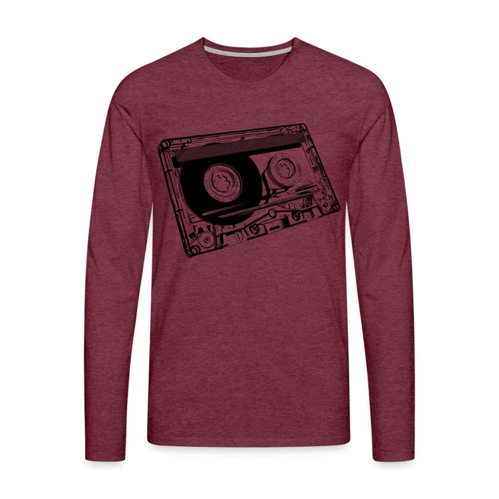 Musik Kassette 80er Retro Vintage Kassette Lustiges Premium Langarmshirt - Bordeauxrot meliert