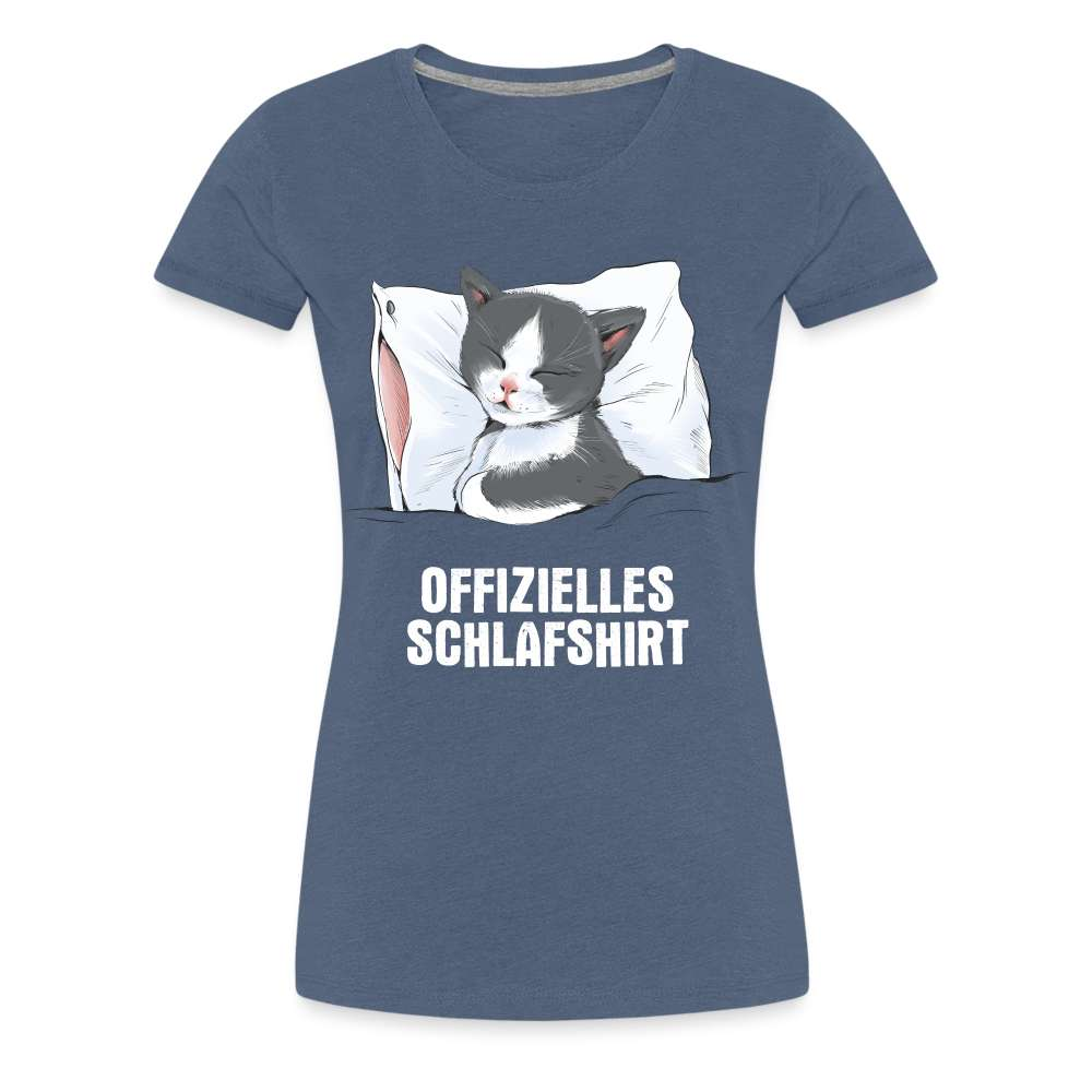 Süße Katze - Offizielles Schlafshirt - Lustiges Frauen Premium Shirt - Blau meliert