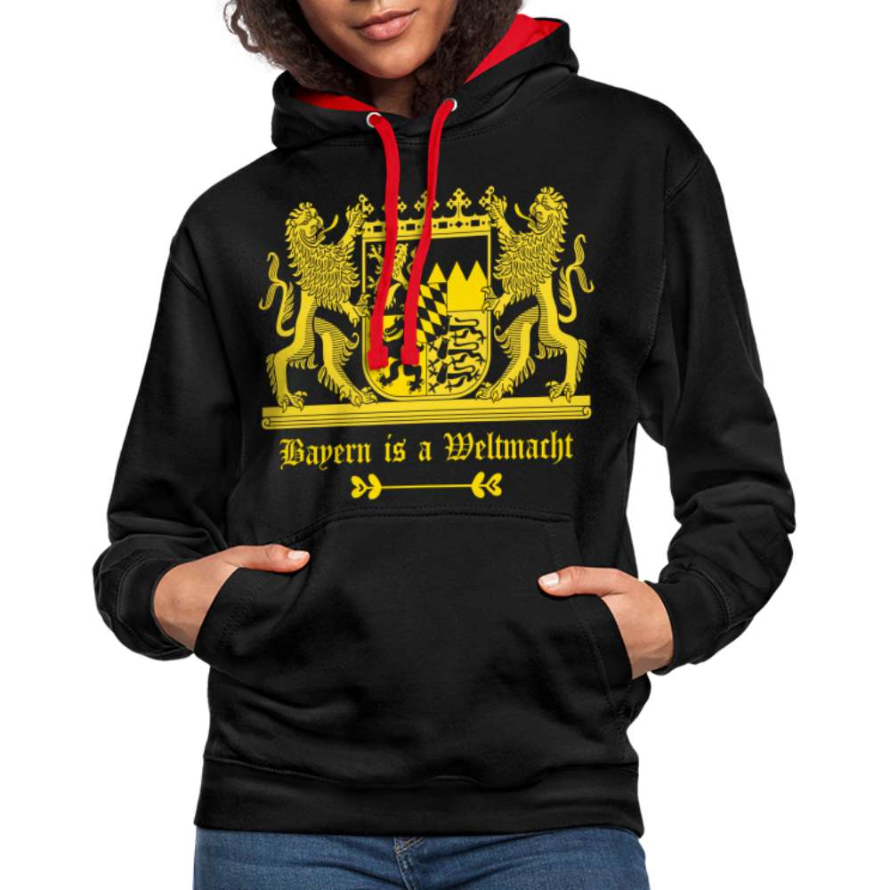 Bayern Is A Weltmacht - Bayern Wappen - Kontrast-Hoodie - Schwarz/Rot