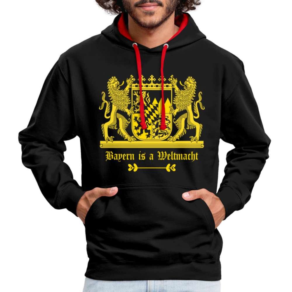 Bayern Is A Weltmacht - Bayern Wappen - Kontrast-Hoodie - Schwarz/Rot