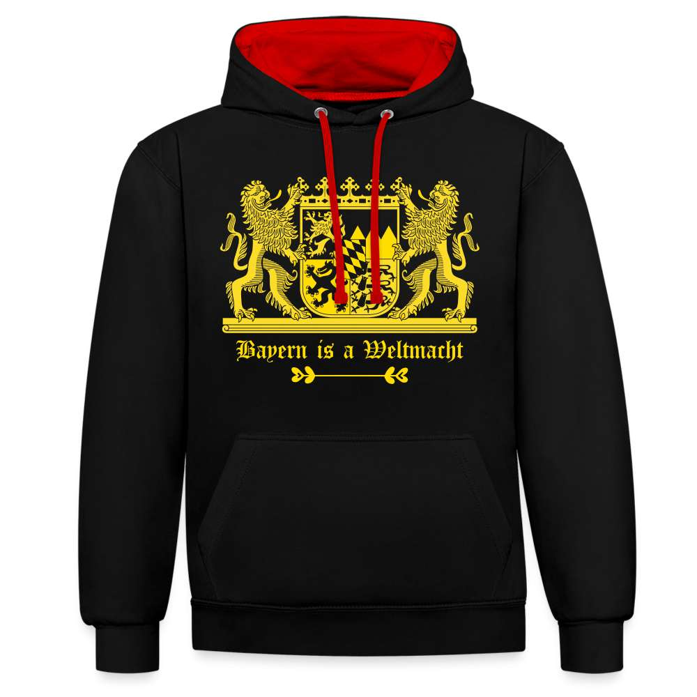 Bayern Is A Weltmacht - Bayern Wappen - Kontrast-Hoodie - Schwarz/Rot