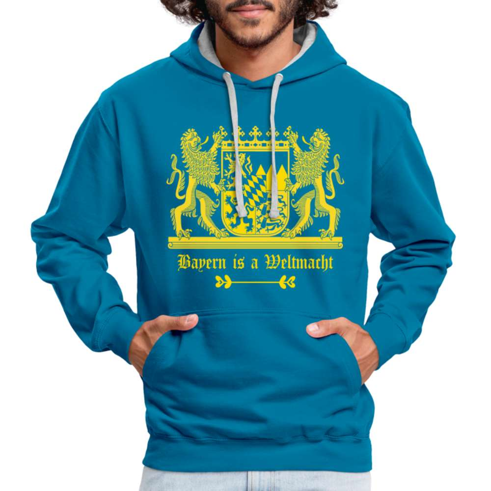 Bayern Is A Weltmacht - Bayern Wappen - Kontrast-Hoodie - Pfauenblau/Grau meliert