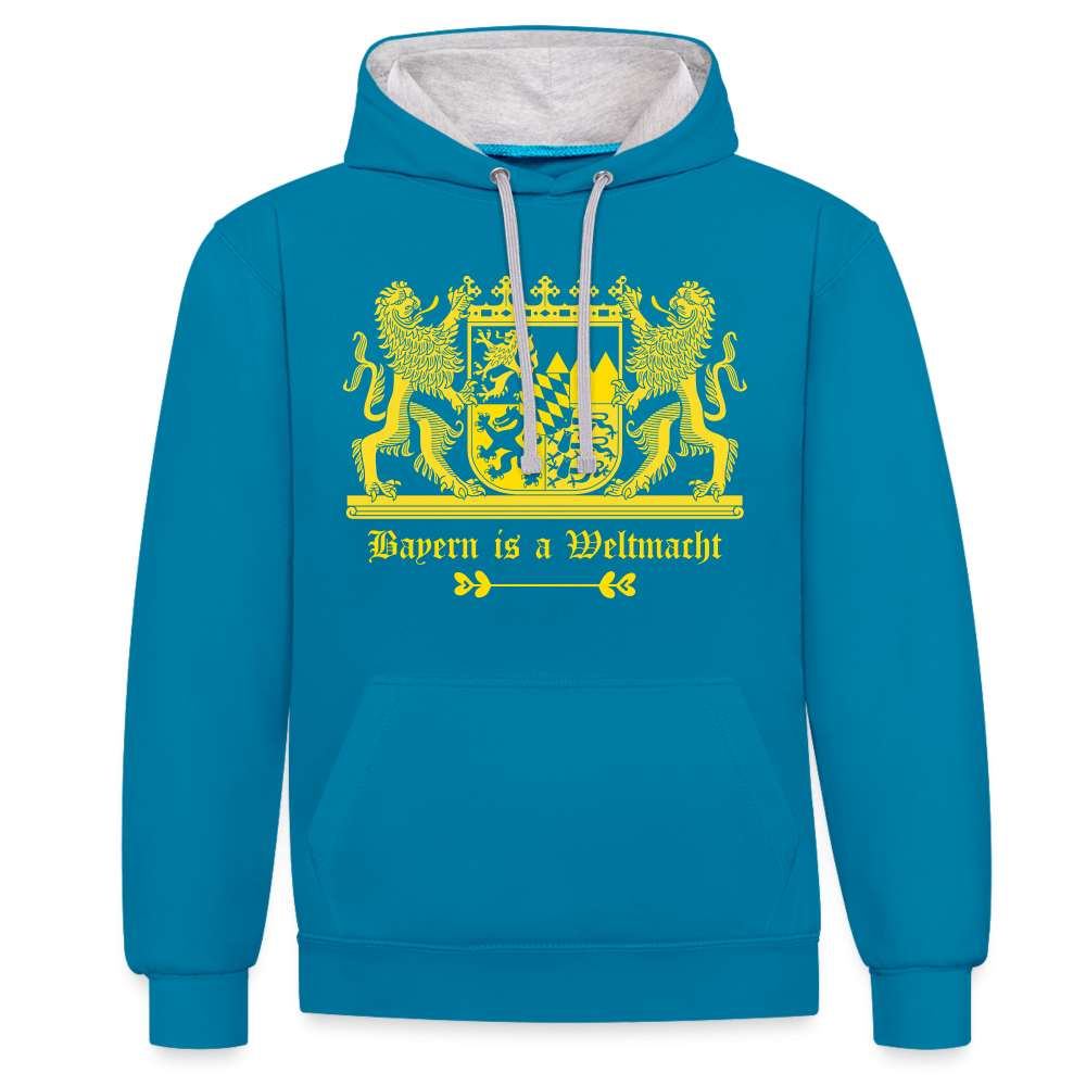 Bayern Is A Weltmacht - Bayern Wappen - Kontrast-Hoodie - Pfauenblau/Grau meliert