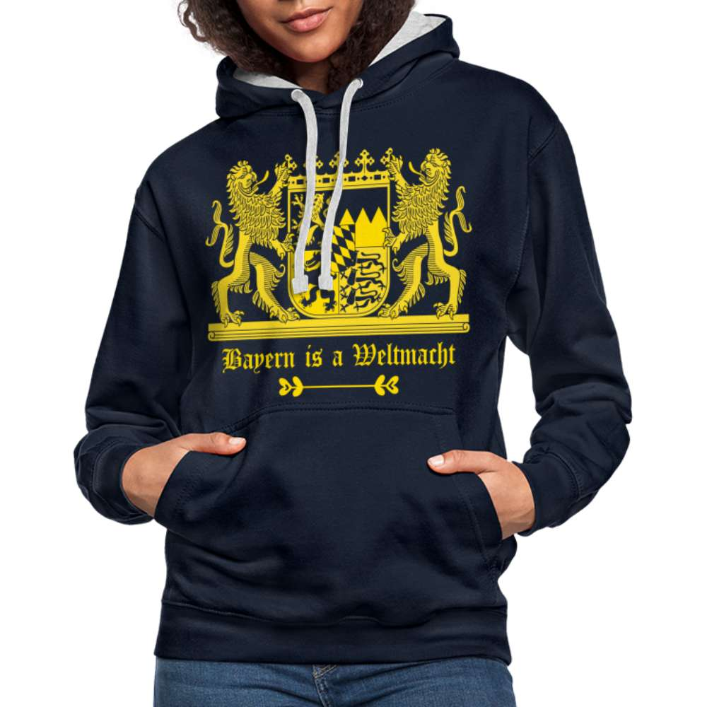 Bayern Is A Weltmacht - Bayern Wappen - Kontrast-Hoodie - Navy/Grau meliert