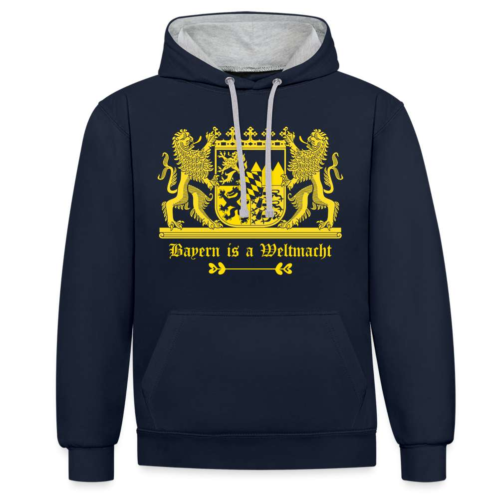 Bayern Is A Weltmacht - Bayern Wappen - Kontrast-Hoodie - Navy/Grau meliert