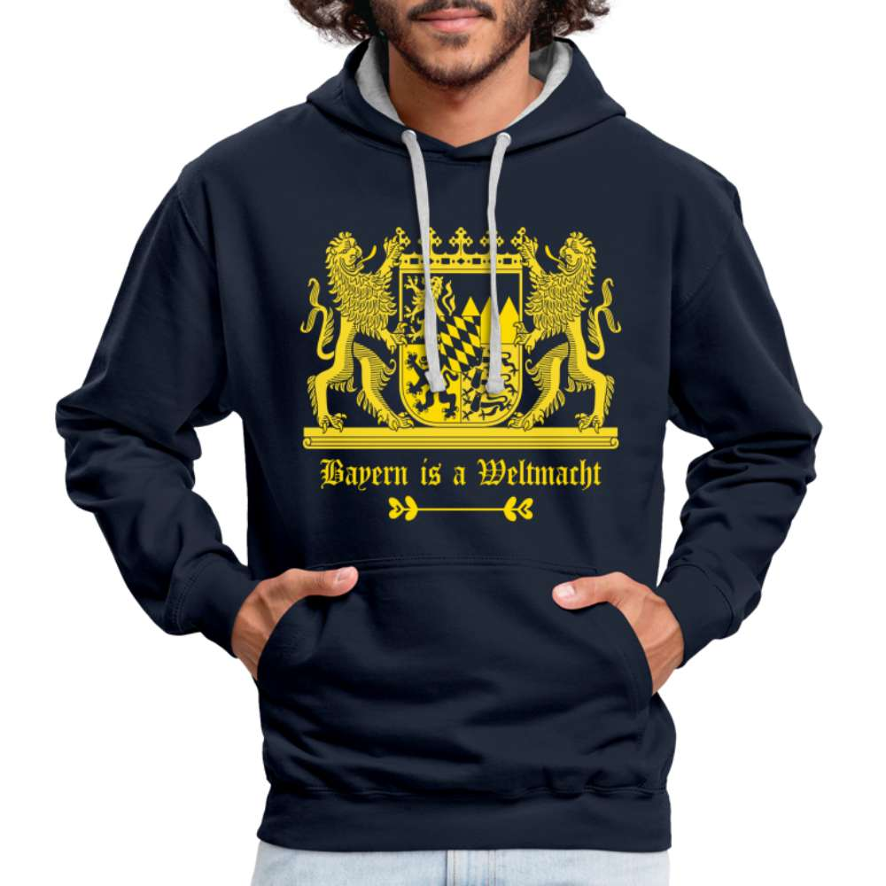 Bayern Is A Weltmacht - Bayern Wappen - Kontrast-Hoodie - Navy/Grau meliert