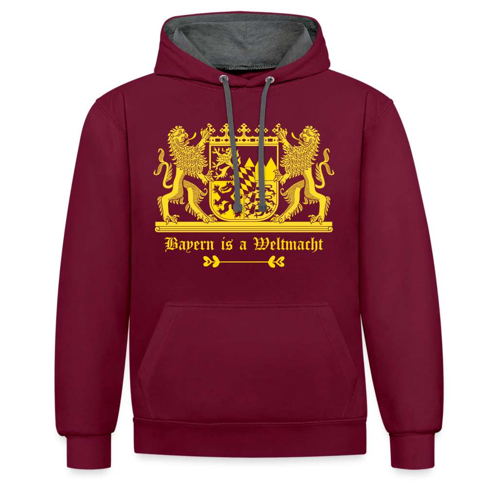 Bayern Is A Weltmacht - Bayern Wappen - Kontrast-Hoodie - Weinrot/Anthrazit