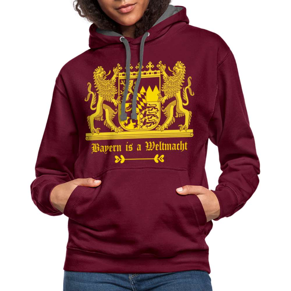 Bayern Is A Weltmacht - Bayern Wappen - Kontrast-Hoodie - Weinrot/Anthrazit