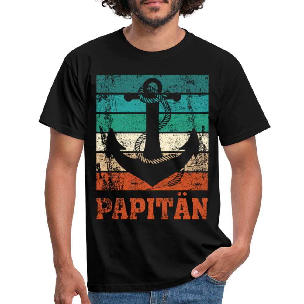 Vatertag Shirt Papa Papitän Anker Retro Style Geschenk T-Shirt - Schwarz