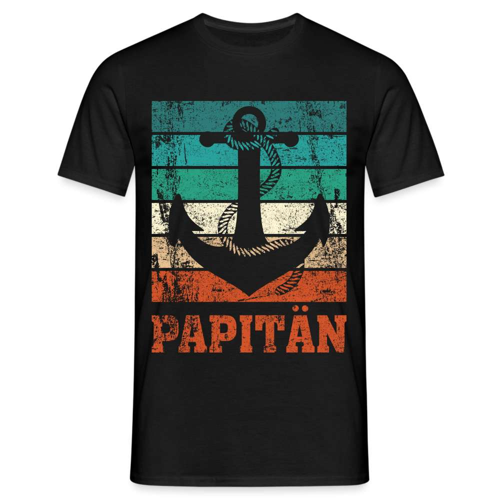 Vatertag Shirt Papa Papitän Anker Retro Style Geschenk T-Shirt - Schwarz