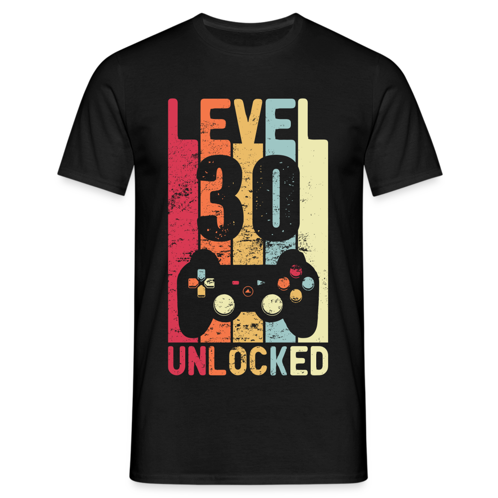 Gamer 30. Geburtstag Zocken Level 30 Unlocked Geschenk T-Shirt - Schwarz