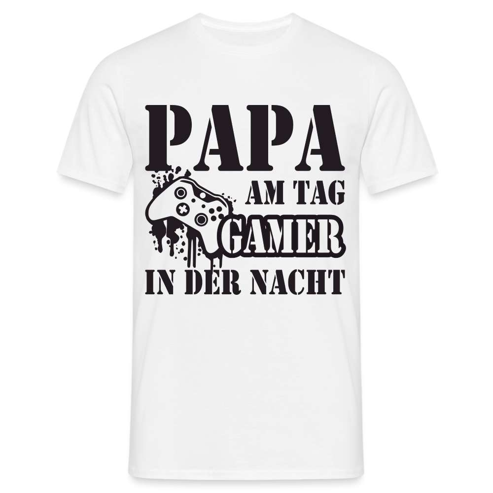 Papa am Tag Gamer in der Nacht Vater Geschenk T-Shirt - weiß